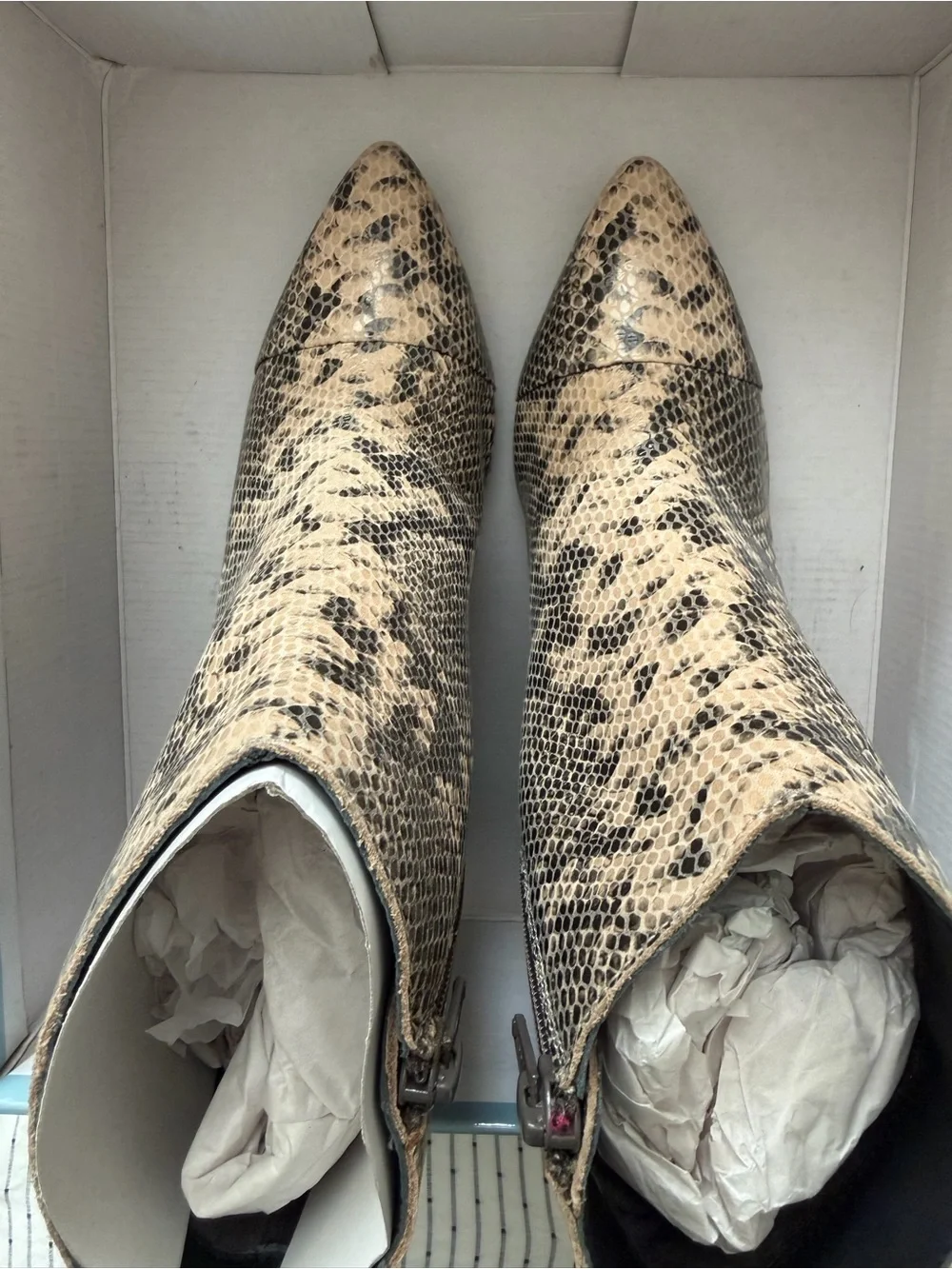 Seychelles Taupe Snake-Print Ankle Booties